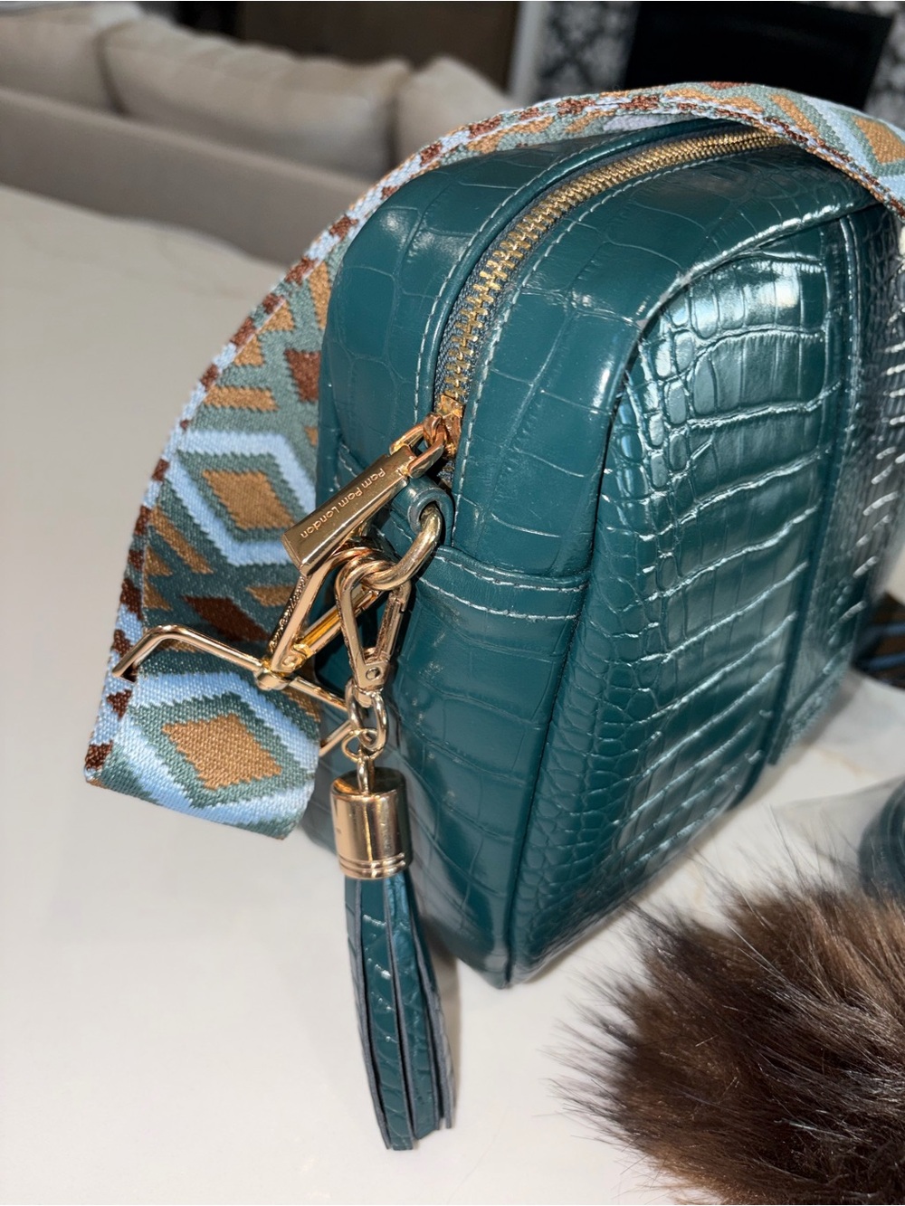 Pom Pom London marine blue green croc City Plus Crossbody bag purse - Picture 3 of 7
